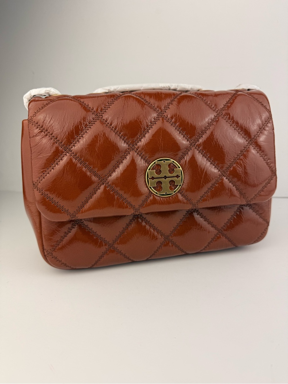 Tory Burch Willa Shine Small Quilted Shoulder Bag Java $645 - Picture 4 of 16